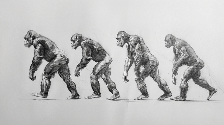 evolution as a b/w pencil drawing on white paper
